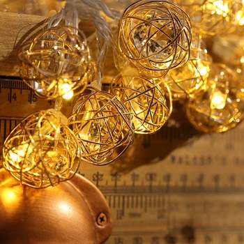 

20Led Fairy Retro Hollown Gold Ball With Diamond Battery Operated String Lights 3M LED Decor For Christmas Garland gerlyanda