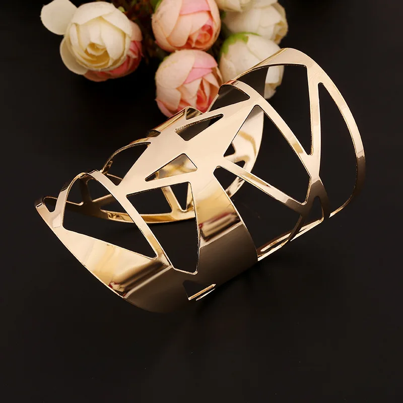 Dayoff Модные Простые Золотые открытые браслеты-манжеты браслеты Гипербола для женщин ювелирные изделия Новые Длинные Полые Металлические Широкие браслеты B40