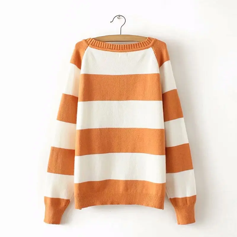 Autumn O-neck Sweater Casual Long Sleeve Striped Plus Size Women Sweater XXXL Knitting Pullovers Black Orange KKFY2772 Autumn O-neck Sweater Casual Long Sleeve Striped Plus Size Women Sweater XXXL Knitting Pullovers Black Orange KKFY2772