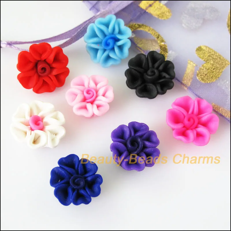 

Fashion 10Pcs Mixed Polymer Fimo Clay Heart Flower Spacer Beads Charms 15mm