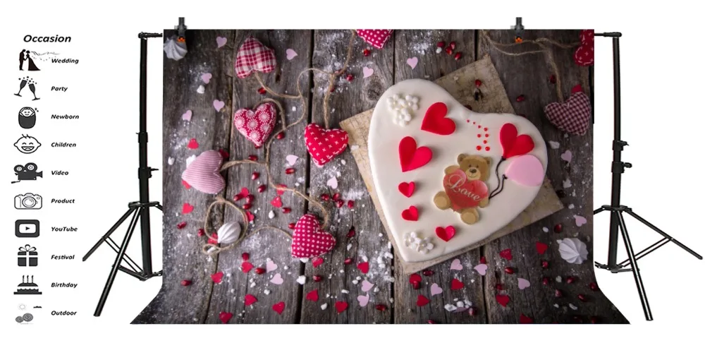Laeacco Baby Birthday Love Heart Cake Dessert Dark Wooden Board Photo Backgrounds Photography Backdrops Photocall Photo Studio