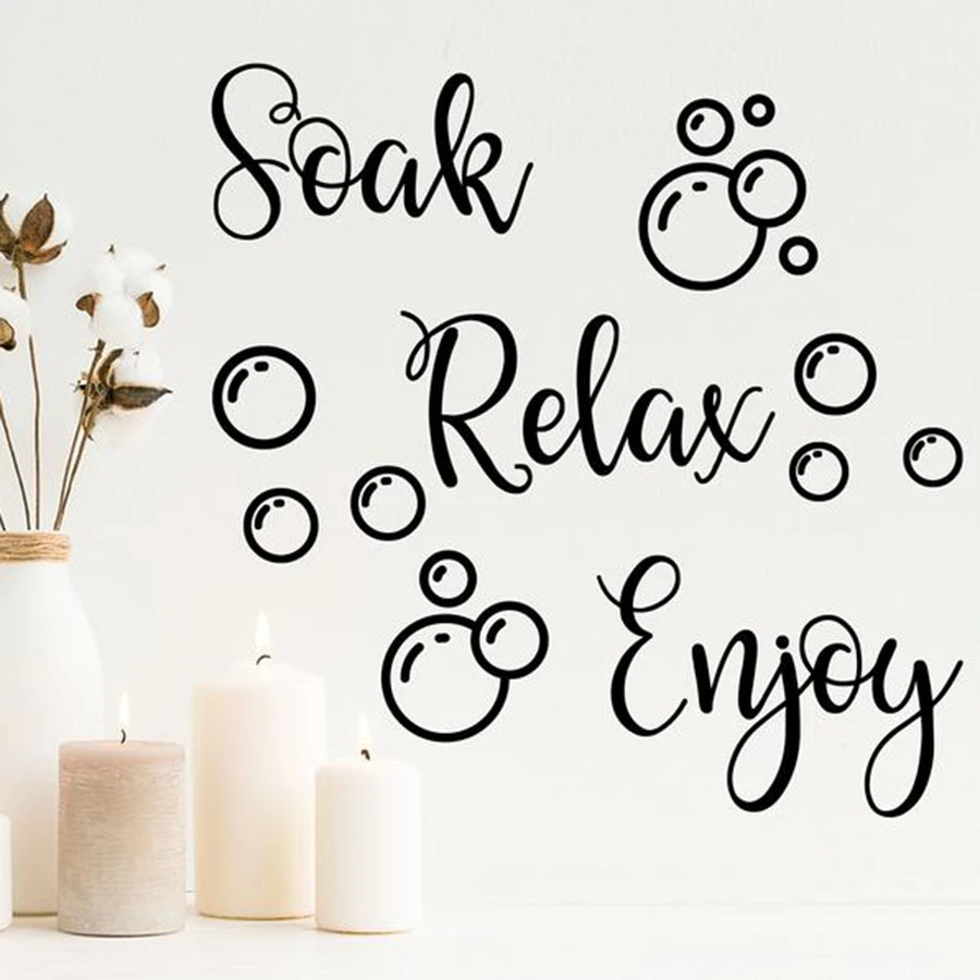 Soak Relax Enjoy Wall Decal Bathroom Quotes Vinyl Wall Stickers Bathtub Home Decoration Soap Bubble Waterproof Wall Art S481 Wall Stickers Aliexpress