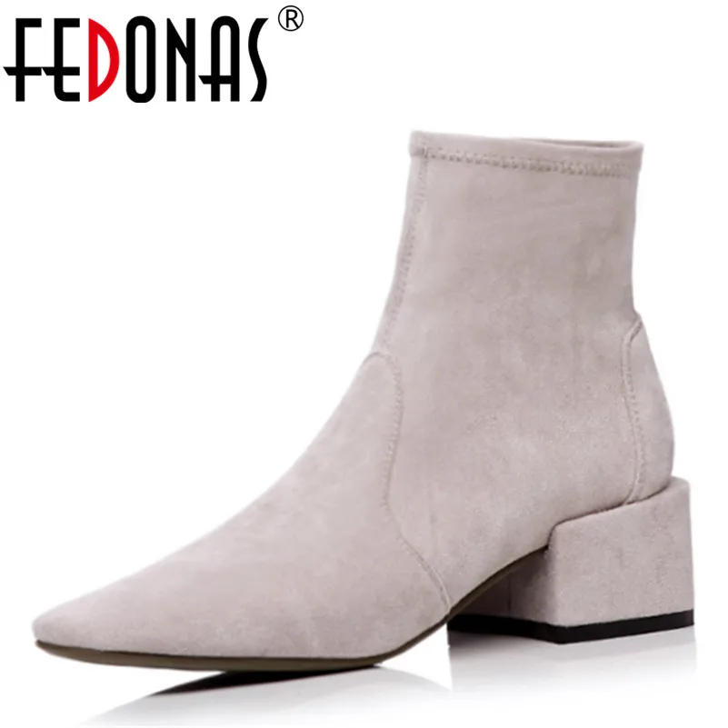 

FEDONAS New Women Socks Ankle Boots Solid High Heeled Ladies Shoes Woman Pointed Toe Autumn Winter Warm Motorcycle Boots