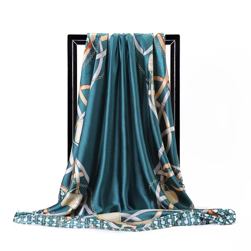Шарфы для женщин с принтом твил волосы шеи квадратный шелковый шарф Офисная Женская шаль Бандана 90*90 см мусульманский платок-хиджаб корейский - Цвет: 27