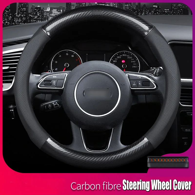 

Universal 15 inch Size M Carbon Fiber Leather Non-slip breathable Car Steering Wheel Cover For Audi Series
