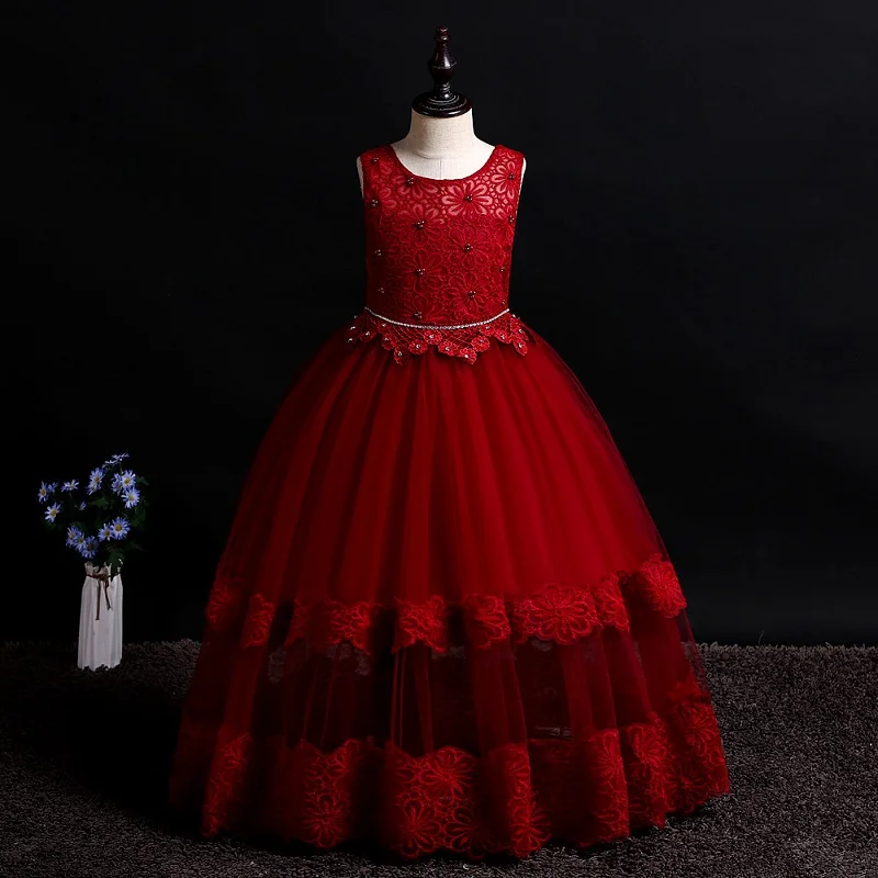 Летнее платье для девочек детская одежда Вечерние платья принцессы для маленьких девочек Свадебные платья платье для выпускного вечера костюм для подростков от 4 до 14 лет - Цвет: red