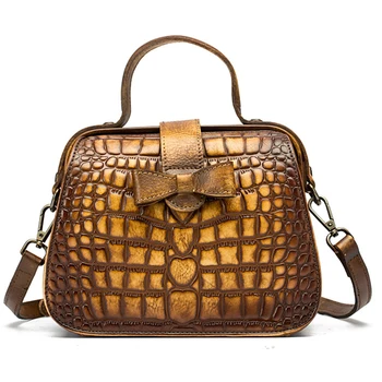 

New Women Messenger Shoulder Bags Cross Body Crocodile Pattern Handbag Genuine Leather Small Tote Purse Vintage Top Handle Bag