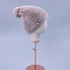 Gorro de piel de conejo rex auténtica para mujer, gorro de piel de punto con pompones de piel, nueva gorra gruesa de mujer, gorro elástico suave y cálido ► Foto 2/5