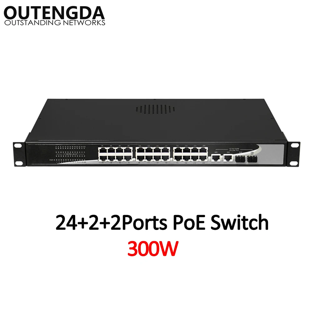 24 10/100 Мбит/с POE коммутатор стандарт 802.3af/at переключатель с 2*1000 UPlink и 2 гигабит SFP для