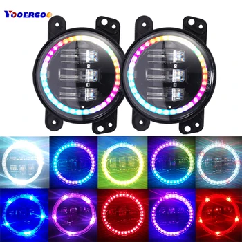 

Bluetooth 4 inch LED Fog Lights with RGB Halo Angle Eye for Jeep Wrangler JK TJ LJ Led Fog Lamps Projector Len Driving Lamp