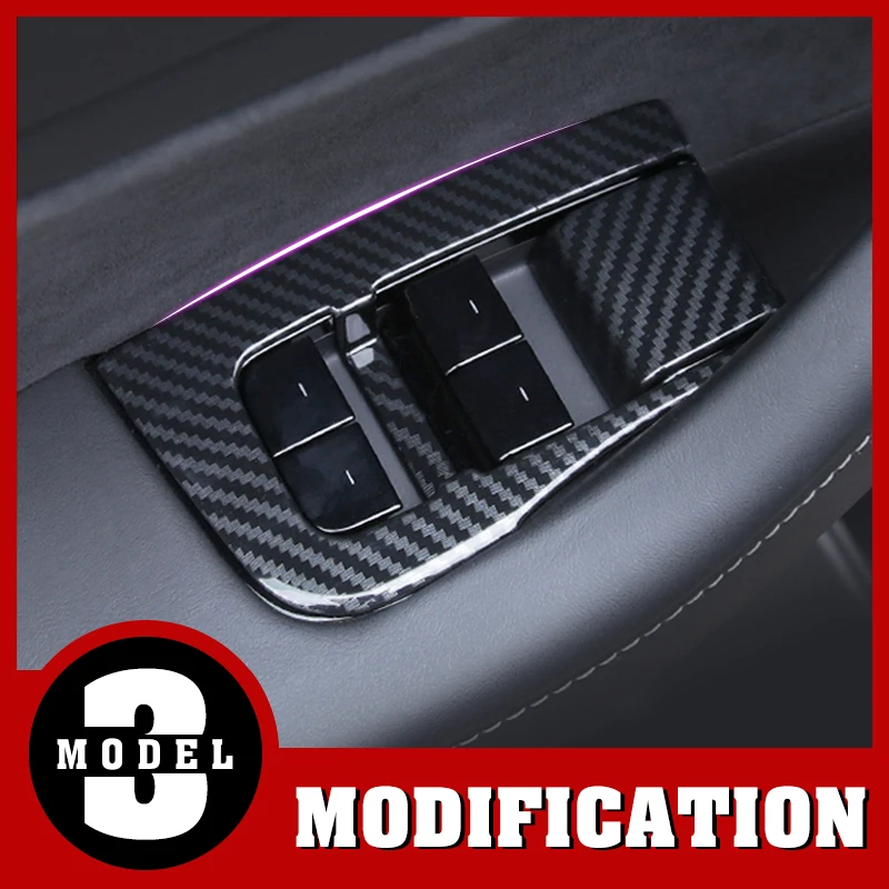

Car Styling Inner Door Armrest Window Lift Button Panel Cover Trim ABS Fit For Tesla Model 3 2018 2019 car accessories