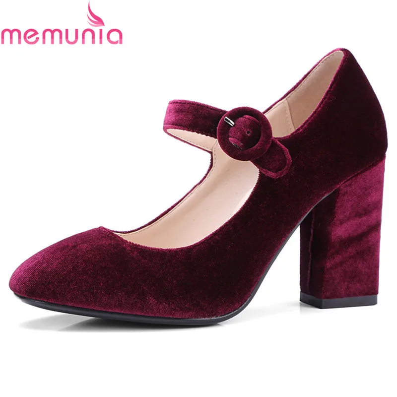 

MEMUNIA large size 2018 fashion buckle high heels shoes simple round toe high quality solid hot sale women pumps