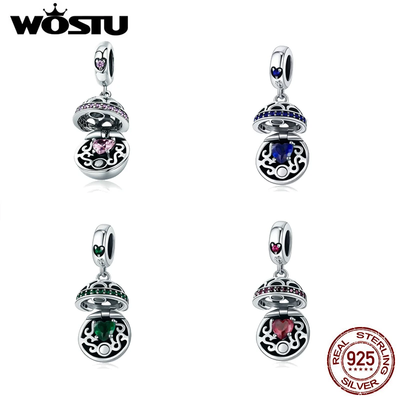 WOSTU Real 925 Sterling Silver 4 Colors Love Box Dangle Beads Fit Charm Bracelet Necklace Jewelry Making Gift FIC689