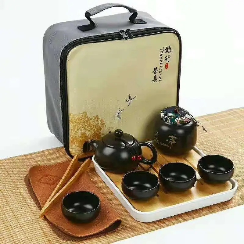 Портативный набор для чая Китайский Чайный набор кунг-фу керамический чайник Traveller чайная посуда с мешком чайный набор гайванские чашки для чая чайной церемонии - Цвет: Многоцветный