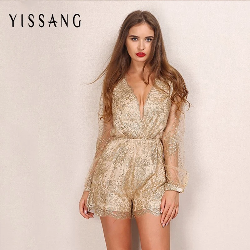 Yissang 2016 New fashion sparkly glitter jumpsuits and playsuits