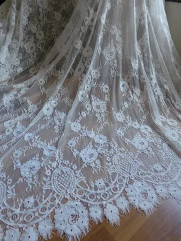 

3M White Eyelash Lace Fabric Soft Nylon Embroidered Flower Gauze Material For Evening Dress, Cloth Design, Curtain