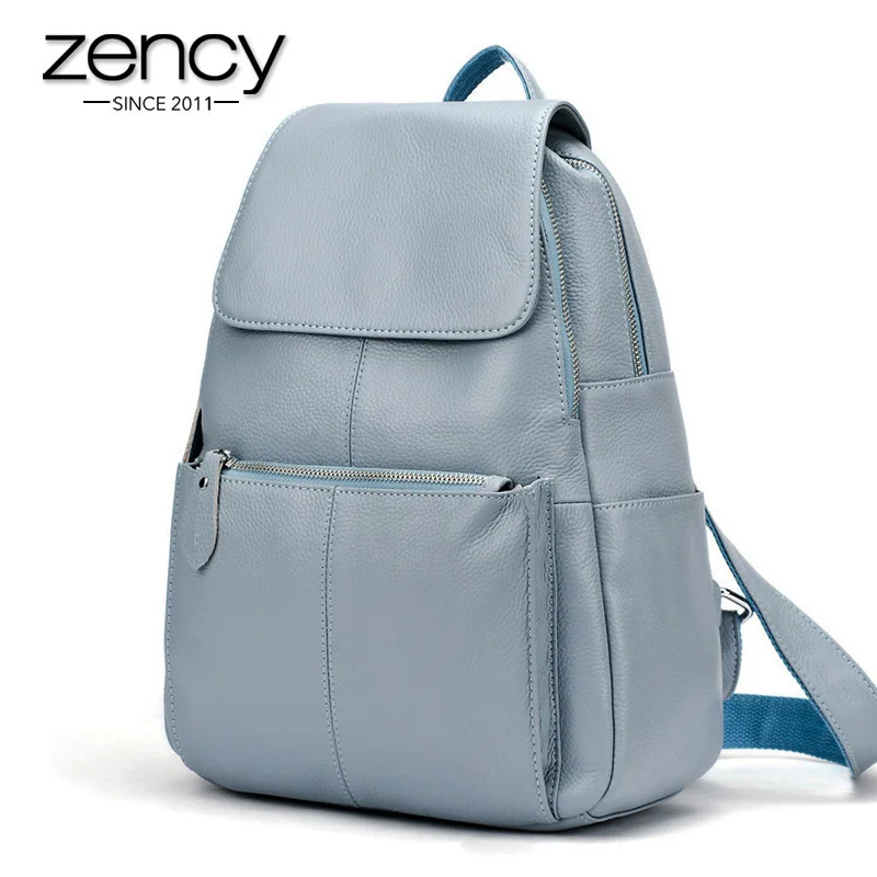 New 2017 Popular 100 Real Soft Genuine Leather Girl Backpack School Bags Laptop Women Rucksack Two
