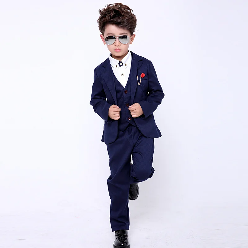 Formal wedding Flowers Boys Suit Blazer Kids Party children Tuxedo jacket Vest Pant 3pcs clothes Children Prom Ceremony Costume