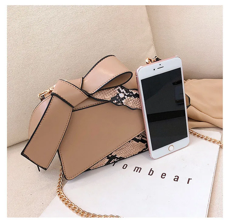 Women Handbag Snake Print Crossbody Bag 2019 New Elegant Bow Satchel Shoulder Tote Fashion Designer Khaki Black White Hand Bags (5)