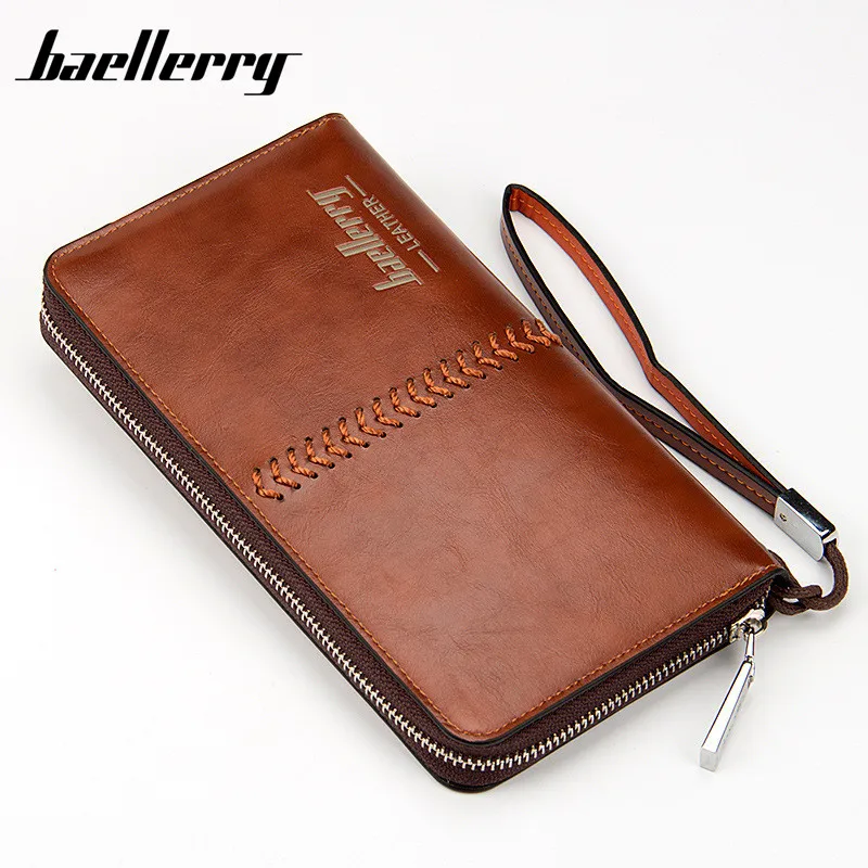 

2018 new European and American men's clutch bag multi-functional retro wallet men long zipper clutch purse