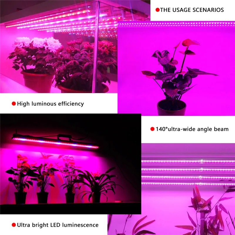 Светодиодный светильник для выращивания, фитолампа Growbox, лампа для аквариума, светодиодная лампа T8, трубчатая фитолампа, полный спектр для комнатных растений, семена цветов, 5 шт