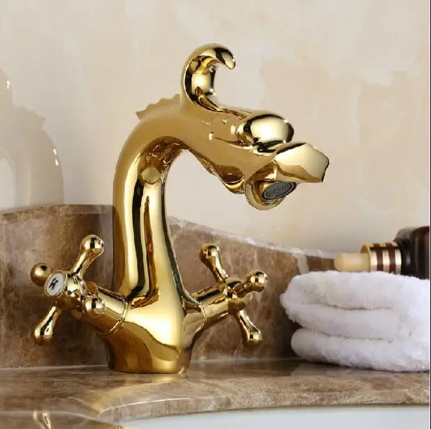 Free shipping Gold Dragon Bathroom Basin Faucet brass bathroom faucets
