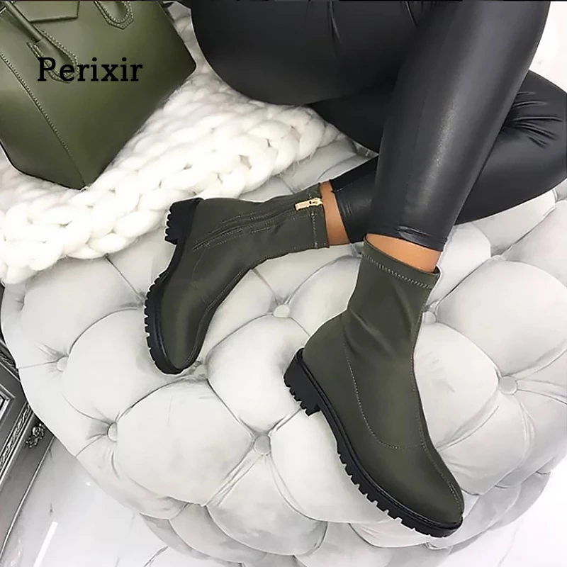 

Perixir 2018 New Style Lycra Boots Army Green Party Stretchy Material Lady Boots