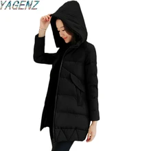 YAGENZ Winter Women Cotton Down Jacket 2017 Fashion Slim Cotton Jacket Female Middle-Long Coat Women’s Hooded Cotton Down Jacket