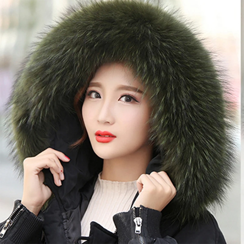

Winter 100% Raccoon Fur Real Natural Fur Collar Womens Scarfs Fashion Coat Sweater Scarves Collar Luxury Neck Cap 60CM -70CM