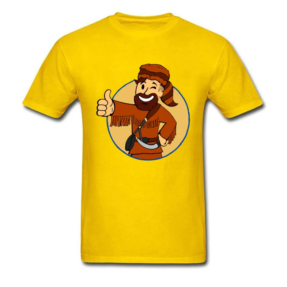 Little Mountaineer Vault Boy 100% Cotton Men Short Sleeve T Shirt Normal Summer Top T-shirts Normal Tee Shirt Prevailing O-Neck Little Mountaineer Vault Boy yellow