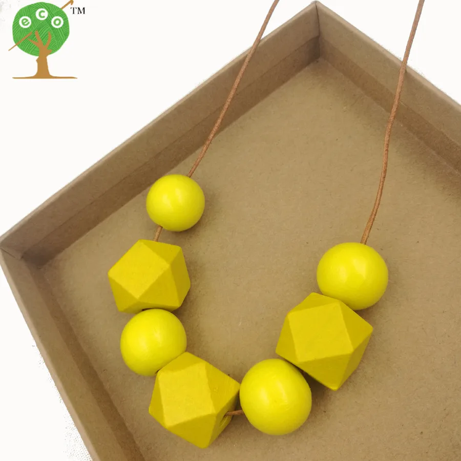 Массивное геометрическое ювелирное ожерелье из деревянных бусин минималистичное современное ожерелье Бохо этническое чистое желтое NW139