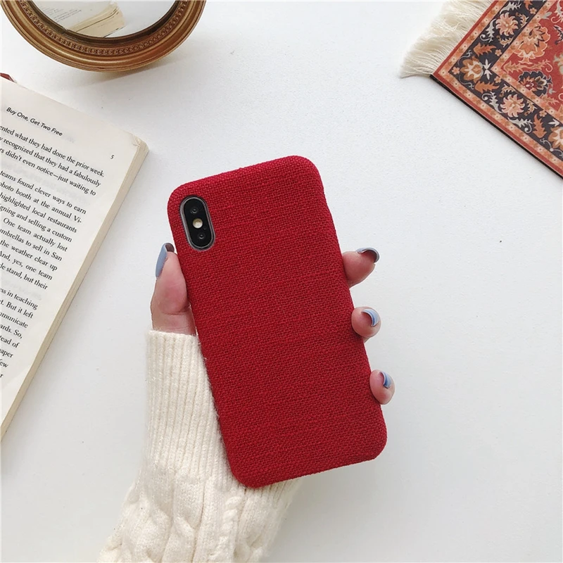 Красный новогодний тканевый чехол для iPhone XR 7 6 8 XS Max льняная задняя крышка в