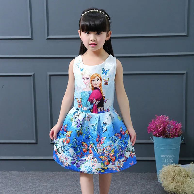 Dulce Amor/летние платья для девочек платье Эльзы праздничное платье принцессы Анны для девочек-подростков с принтом бабочки, одежда для маленьких девочек