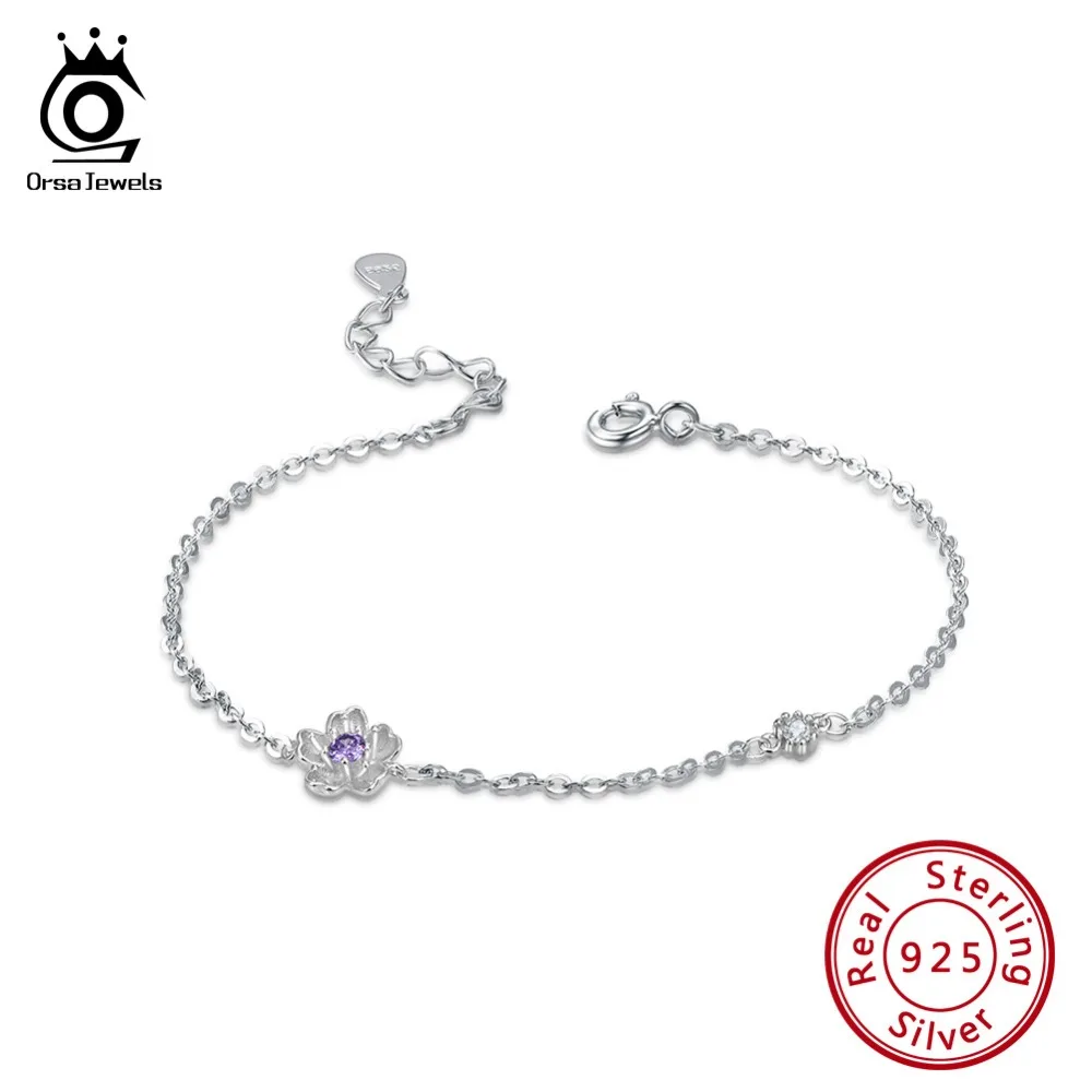 ORSA JEWELS Настоящее 925 пробы серебряные женские браслеты в форме цветка полированные романтические серебряные ювелирные изделия для девушек SB40