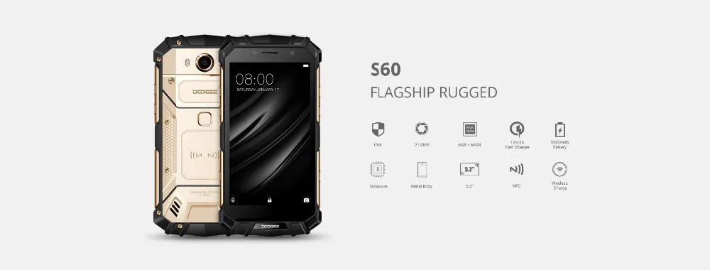 DOOGEE S60 6 ГБ Оперативная память 64 Гб Встроенная память 4 аппарат не привязан к оператору сотовой связи мобильный телефон на процессоре Helio P25 Octa Core 5,2 дюймов FHD 5580 мАч OTG 21.0MP IP68 Водонепроницаемый смартфон