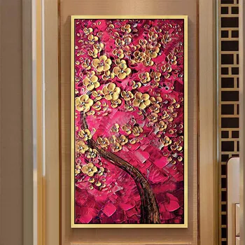 

Modern Hand Painted palette knife 3D texture Flower and Tree on Canvas Oil Painting Wall Pictures For Living Room decorative 8