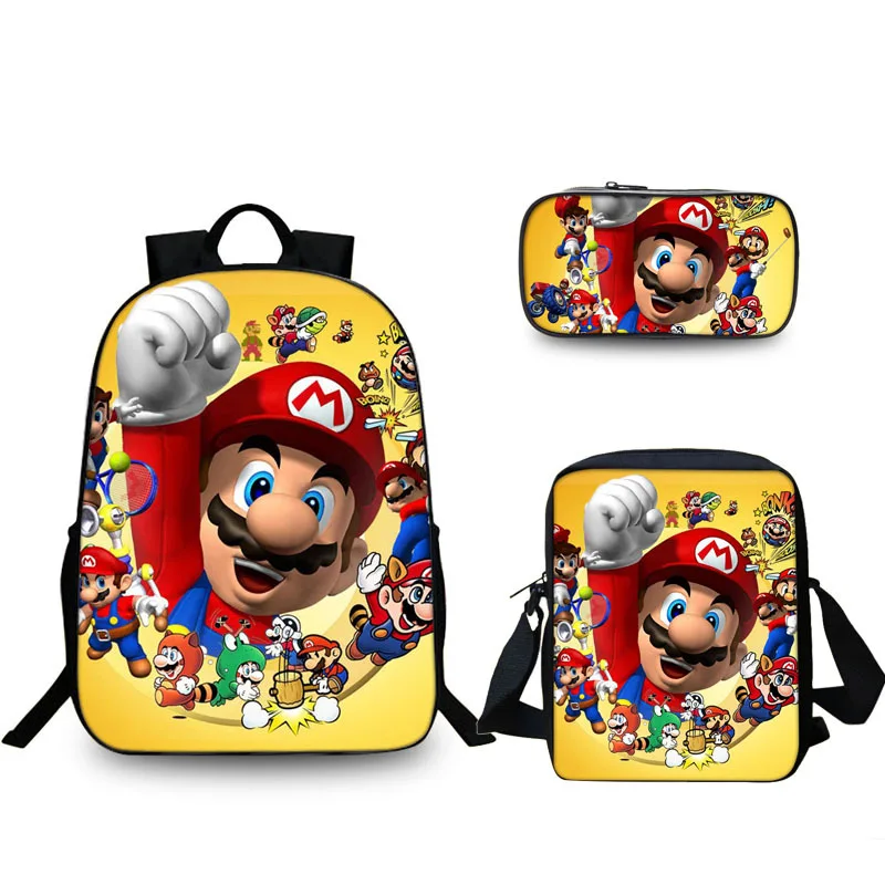 3 шт./компл. школьная сумка Марио Bros звуковой рюкзак детский комбинированный рюкзак для мальчиков и девочек Школьный Рюкзак Повседневная Mochila - Цвет: 3pcs 009