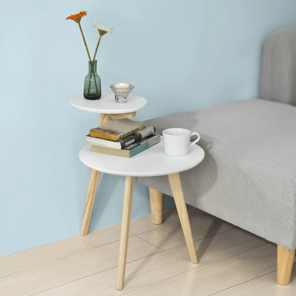 SoBuy FBT53-WN, 2 Tiers Round Wooden Side Table Tea Coffee End Table Living Room Furniture