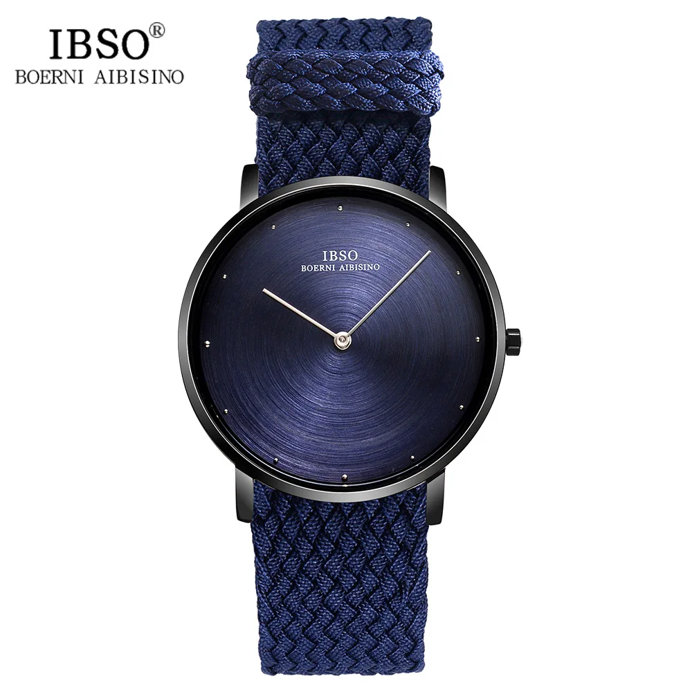 

IBSO 7MM Ultra-thin Mens Watches 2019 Nylon Braided Strap Quartz Wristwatch Blue Fashion Male Clock Luxury Relogio Masculino