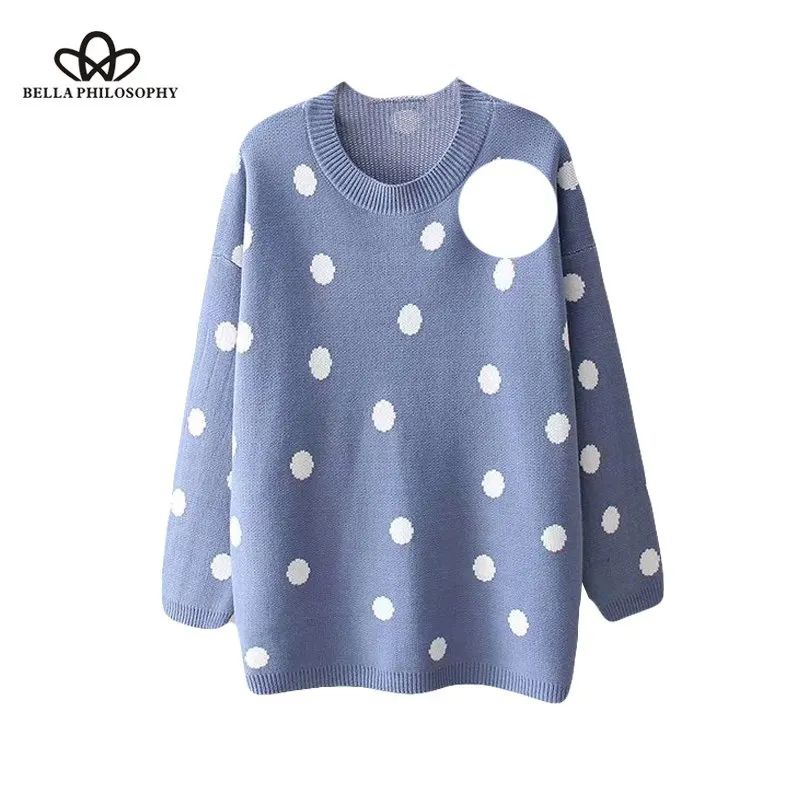 Wonder 2018 new autumn Pull Femme O Neck Polk Dot Korean Sweater  Casual Long Sleeve Student Pullover Long Sleeve Sweet Jumper
