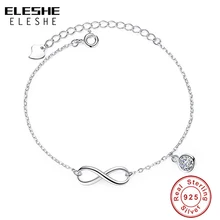 ELESHE 925 Серебряный браслет Бесконечность Браслеты Ювелирные изделия с австрийскими кристаллами регулируемый браслет цепочка свадебный подарок
