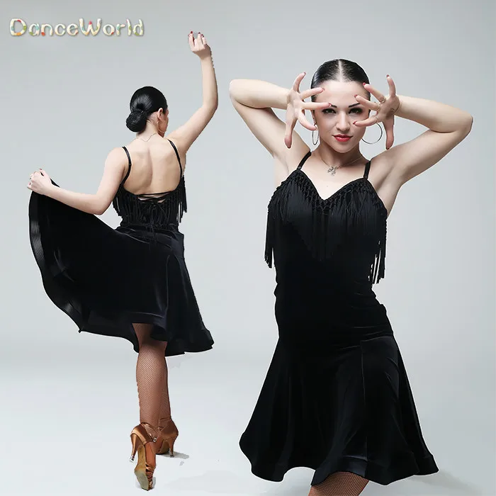 Sexy Sexy Latin Dance Woven Sling Black Tassel High End Dress For Women In Latin From Novelty