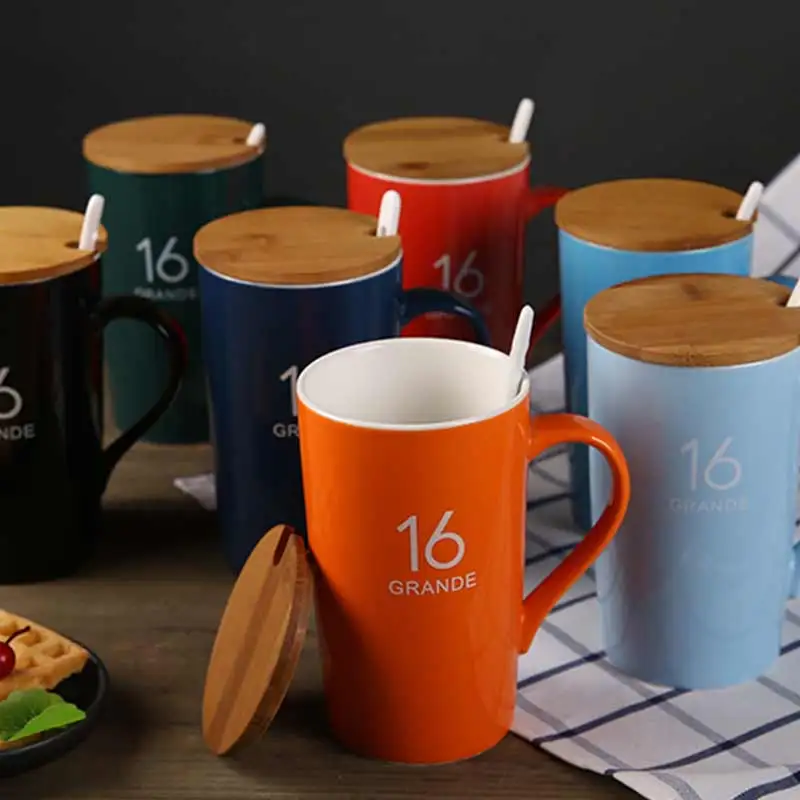 

W12 Creative Coffee Mugs 400ml Ceramics Office Cup With Lid With Spoon Large Capacity Mugs creative Drinkware For Coffee and Tea