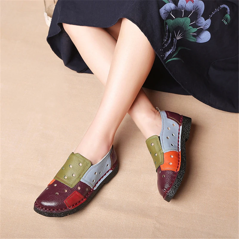 jaune Cuir En Rond Dames Glissent Aa11677 Confortable Doux Mocassins Chaussures Bout Unique Pourpre Respirant Sur Femmes Ballet Appartements tTRSUqnw