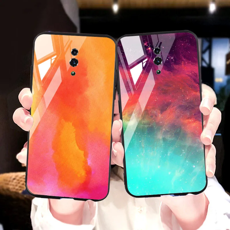

Star Space Tempered Glass Case for OPPO Reno Z Find X K1 A77 Cases Silicone Cover On For OPPO Realme X Lite Bumper Funda Capa
