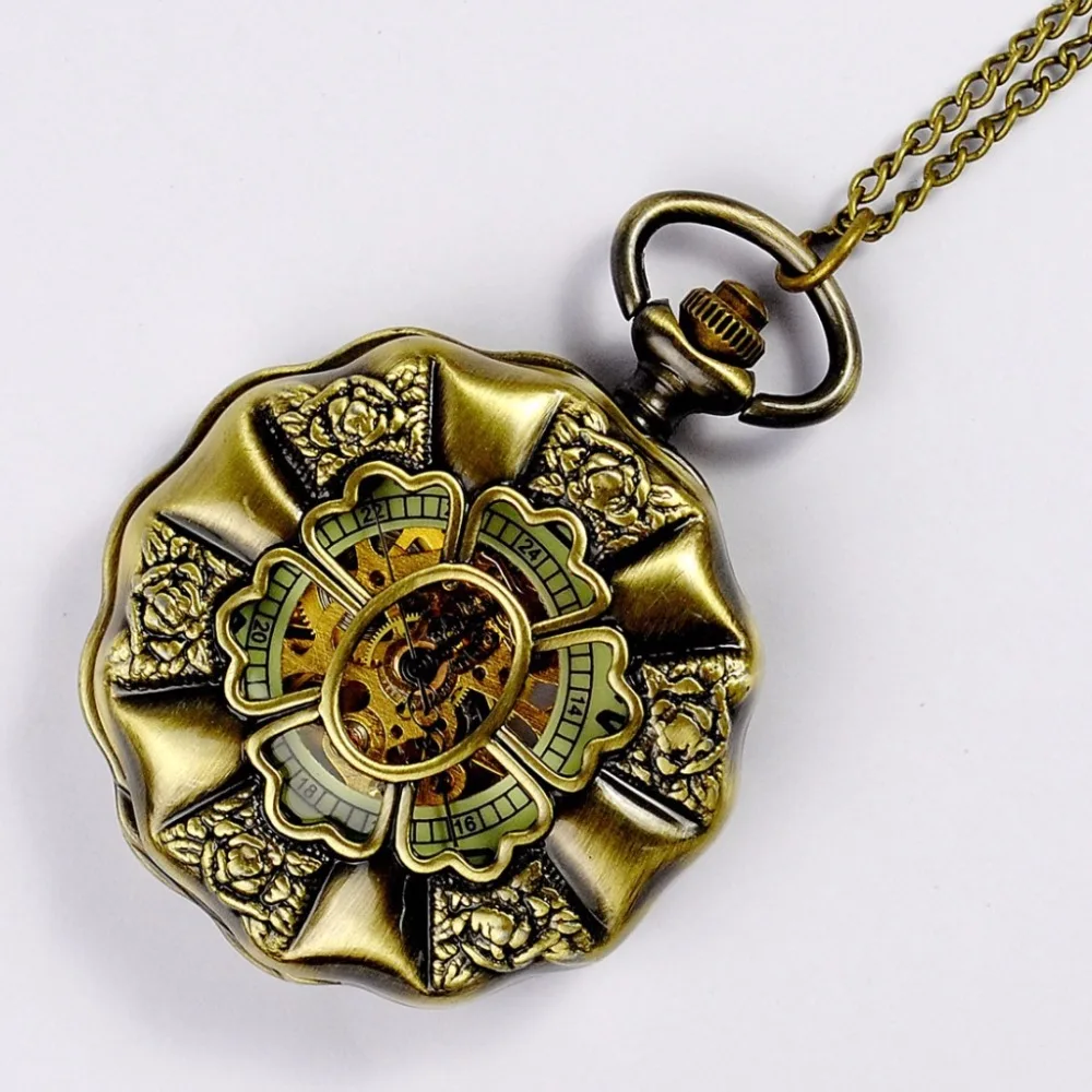 New Arrival 2016 Retro Pocket Watches Lotus Design Golden Bronze Case Analog Numbers Dial DIsplay Mechanical Fob | Наручные часы