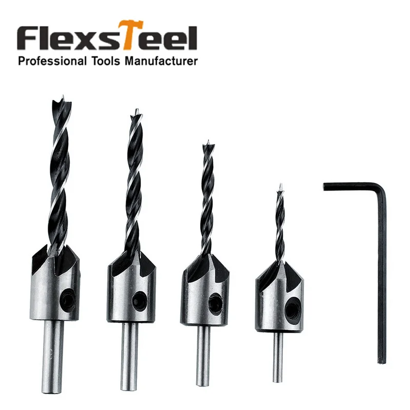 

5pcs/set HSS 3mm-6mm 5 Flute Countersink Drill Bit Deburring Tool Set Drill Press Set Reamer Woodworking Chamfer End Milling