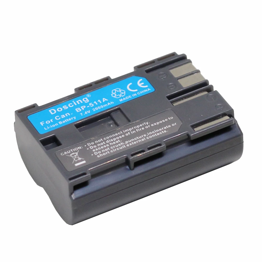 Doscing 2 шт. 7 4 В 2000 мАч аккумулятор для фотоаппарата фонарь 511 батареи Canon BP511 BP511A 50D 40D