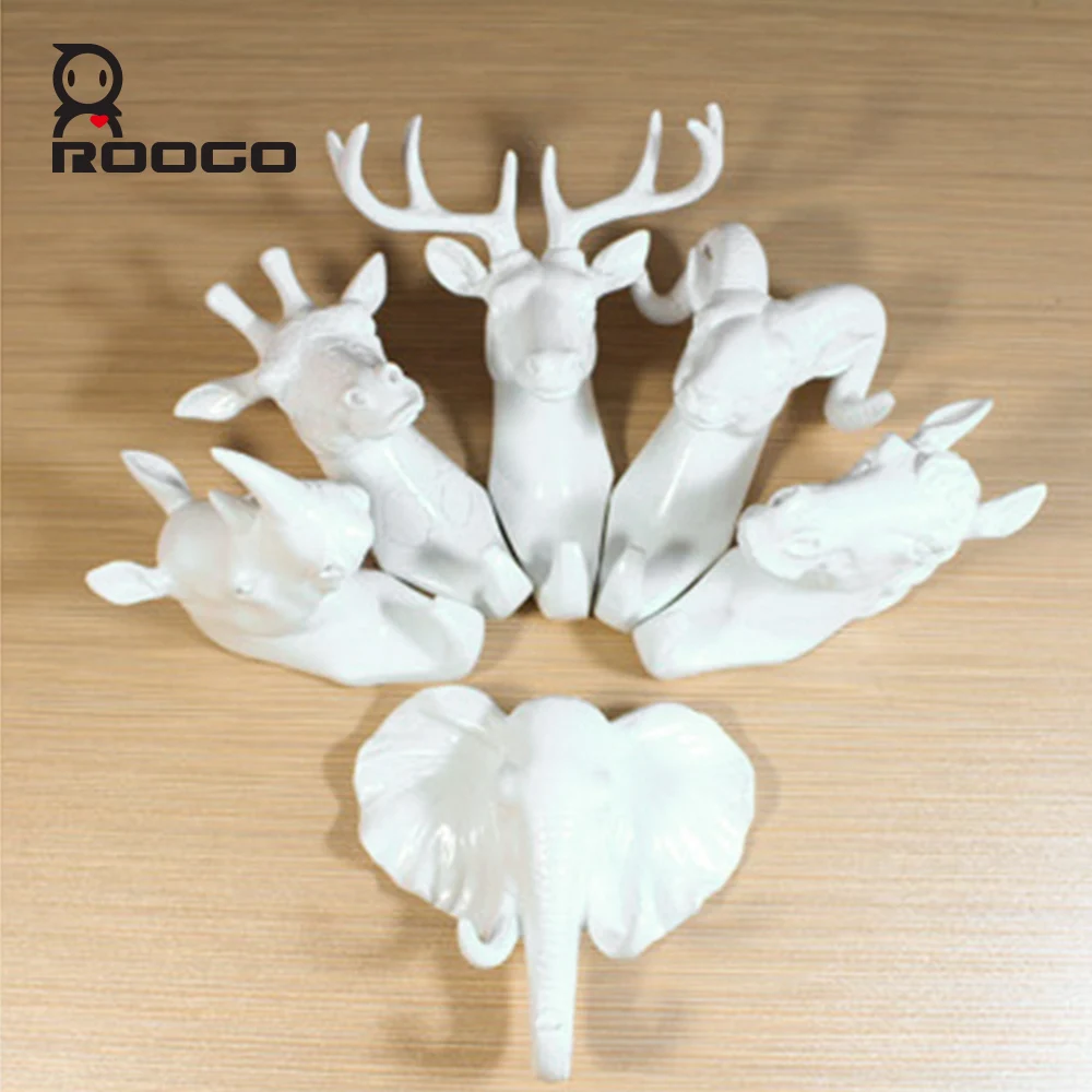 Roogo вешалка для ключей настенный Олень голова комнаты декоративный настенный крючок белый Annimal настенный стеллаж для ПАЛЬТО смола украшения дома аксессуары