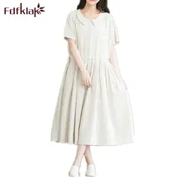 Fdfklak Беременность летняя одежда Изделие из хлопка с короткими рукавами льняное платье для беременных Для женщин розовый платья для